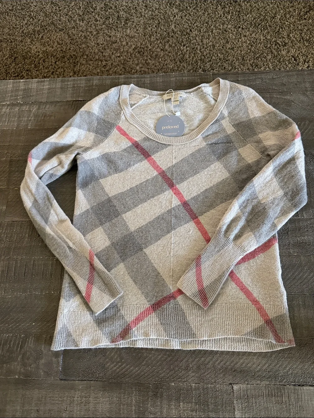 Burberry London classic check wool cashmere sweater Sz S - Picture 2 of 9